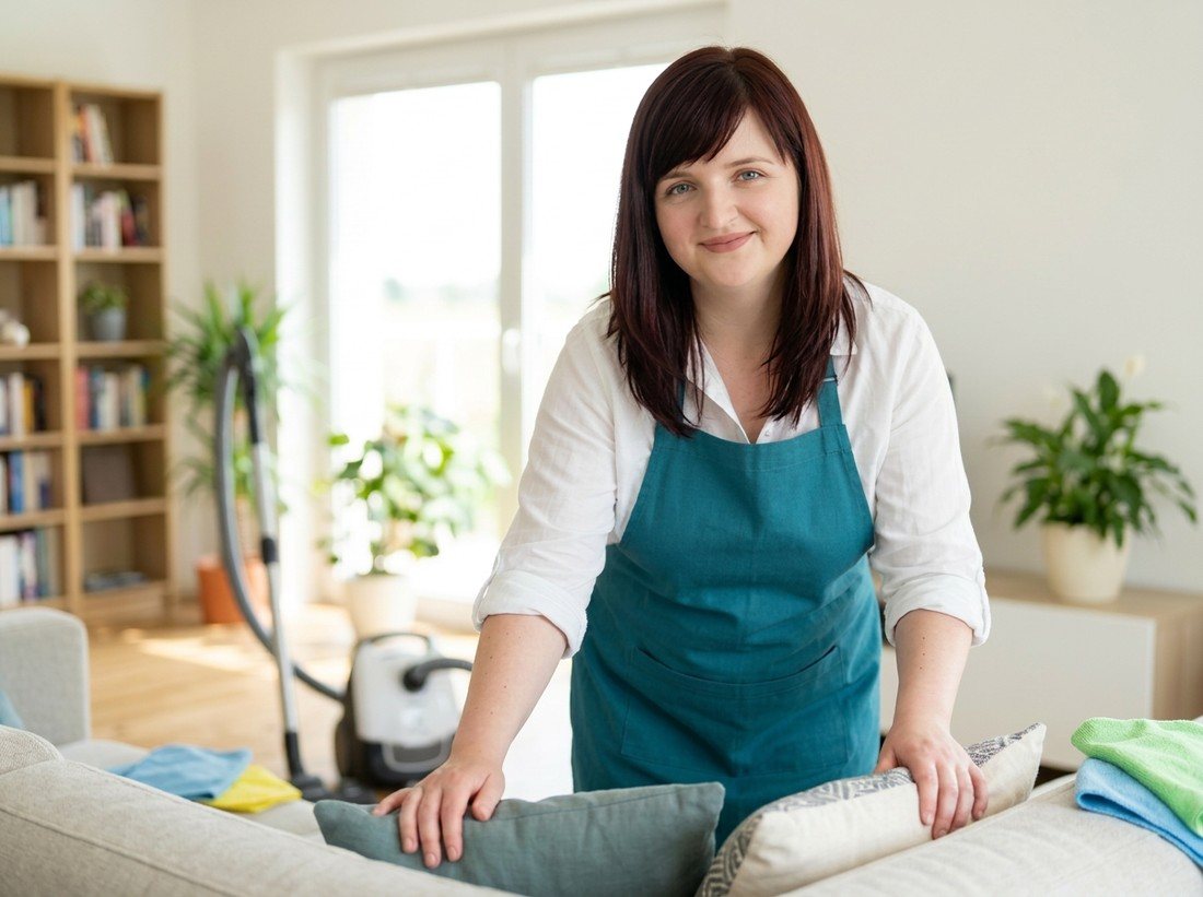 Anastasiia cleaning a bright Charlotte home